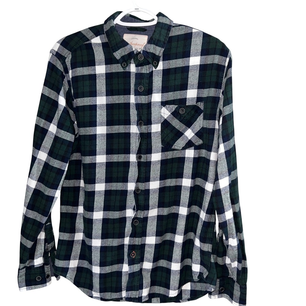 Weatherproof Vintage Flannel Shirt Mens Medium Green Navy Plaid Button Down